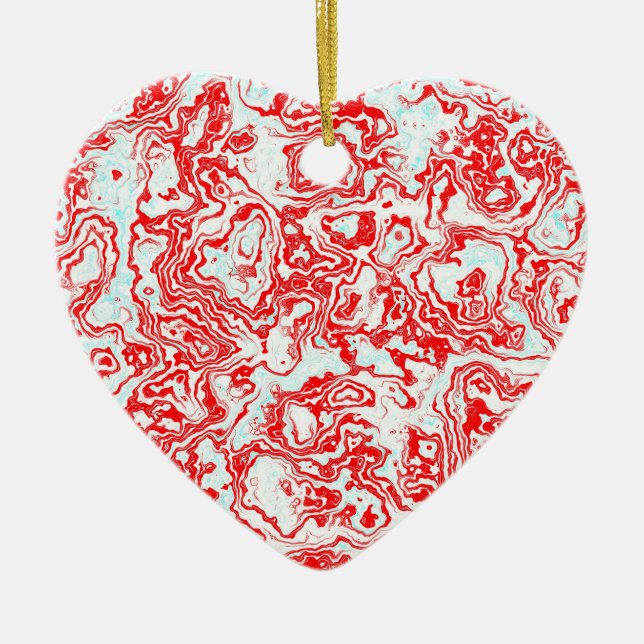 Splash of Red Ceramic Heart Ceramic Ornament (Front)