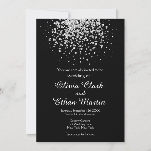 Splash of Silver Glitter Confetti Invitation (Front)