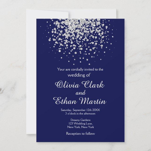 Splash of Silver Glitter on Royal Blue Invitation (Front)