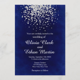 Splash of Silver Glitter on Royal Blue Invitation