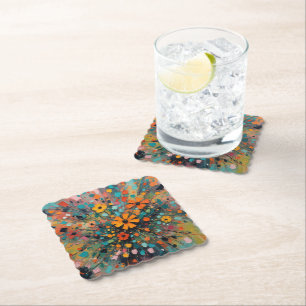 Splash of wildflowers coaster, floral, vivid color paper coaster