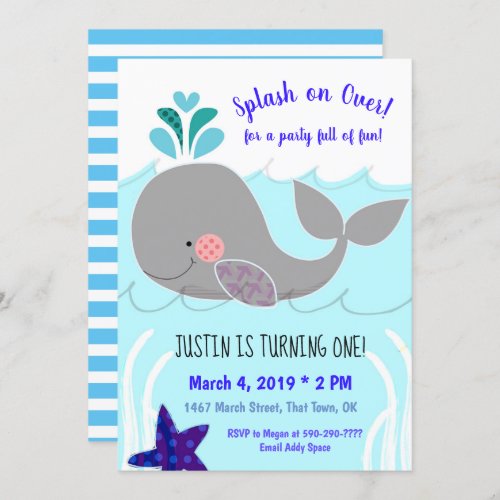 Splash on over Whale 1st Birthday Invitation