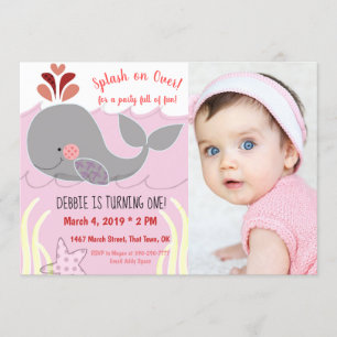 Splash on over Whale 1st Birthday Invitation
