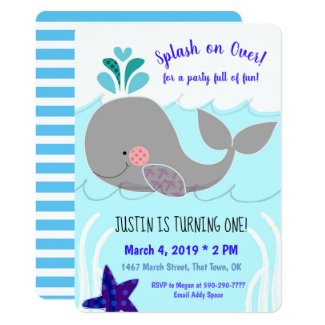 Splash on over Whale First Birthday Invitation