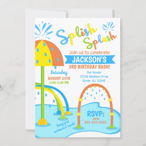 Splash Pad Birthday Invitation  Water Park  Boy