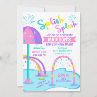 Splash Pad Birthday Invitation / Water Park / Girl