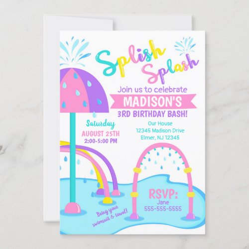 Splash Pad Birthday Invitation  Water Park  Girl