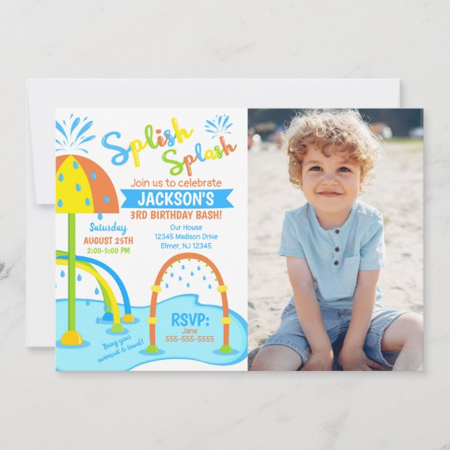 Splash Pad Birthday Photo Invitation / Water Park (Front)