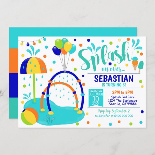 Splash Pad Invitation Water Park Birthday Boy