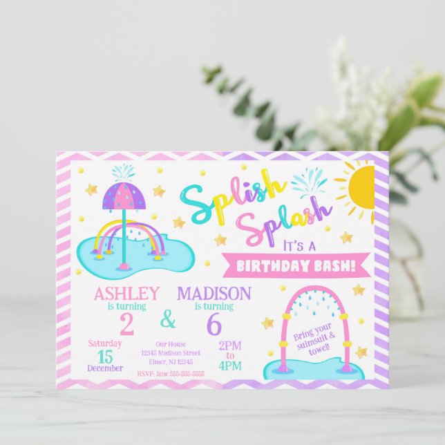 Splash Pad Joint Birthday Invitation | Water Park (Standing Front)
