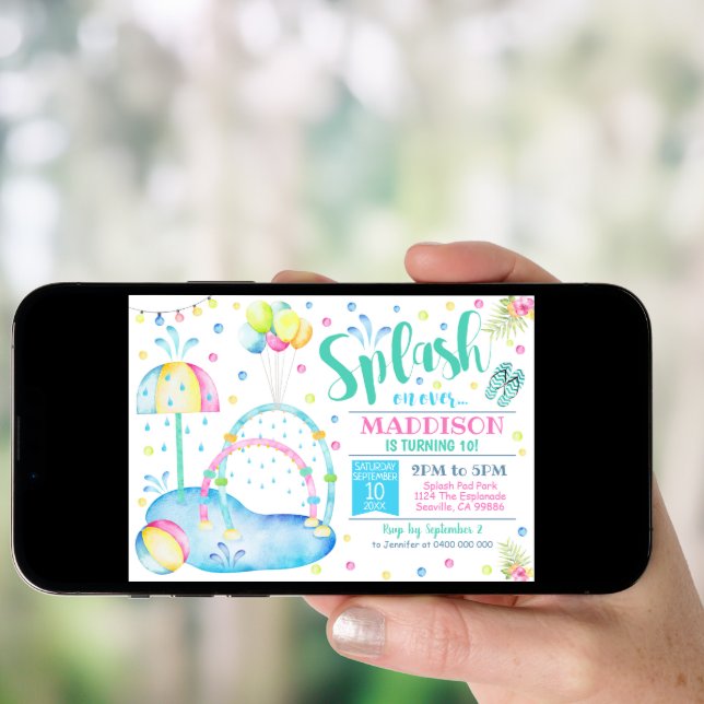 Splash Pad Party Invitation Water Park Birthday (Front Digital)