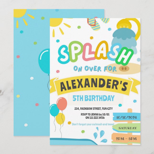 Splash Pad Party Water Park Birthday Invitation (Front/Back)