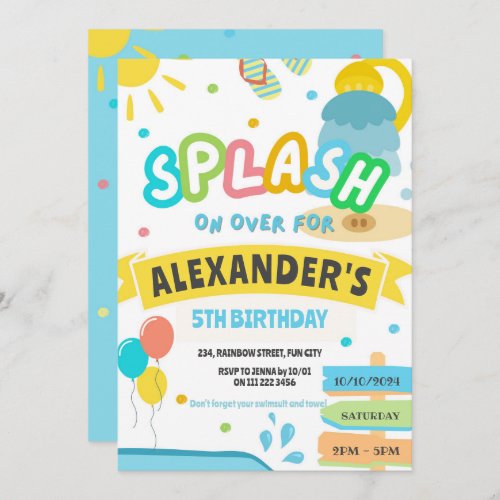 Splash Pad Party Water Park Birthday Invitation