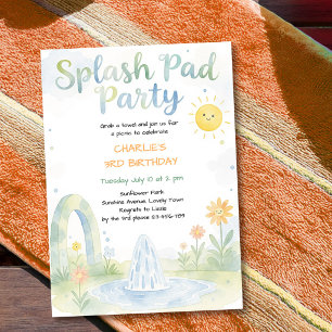 Splash Pad Watercolor Sunflower Kids Birthday Invitation