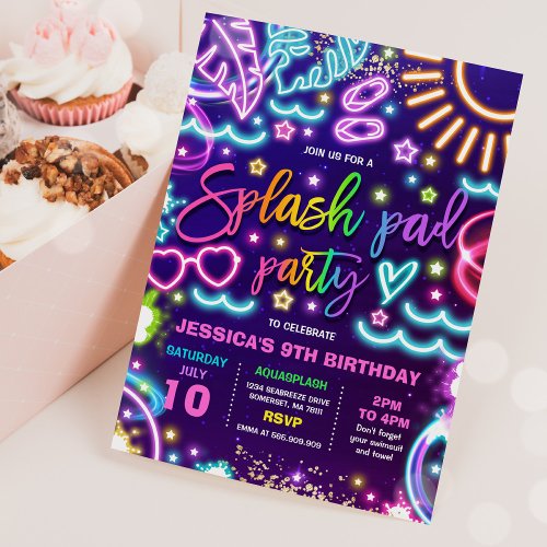 Splash Pad Waterpark Birthday Party Tie Dye Glow Invitation