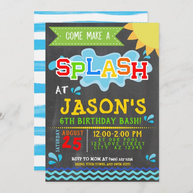Splash Park Party Summer Boy's Birthday Invitation (Front/Back)