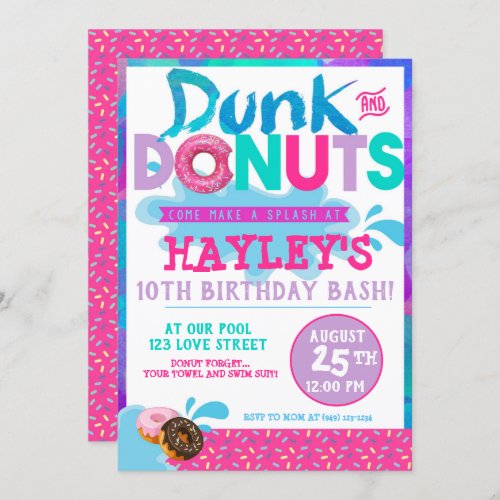 Splash Pool Dunk n Donut with Sprinkles Party Invitation