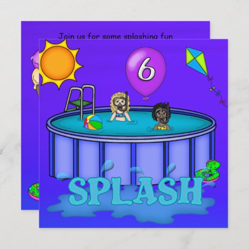 Splash Pool Party 6th Birthday Invitation