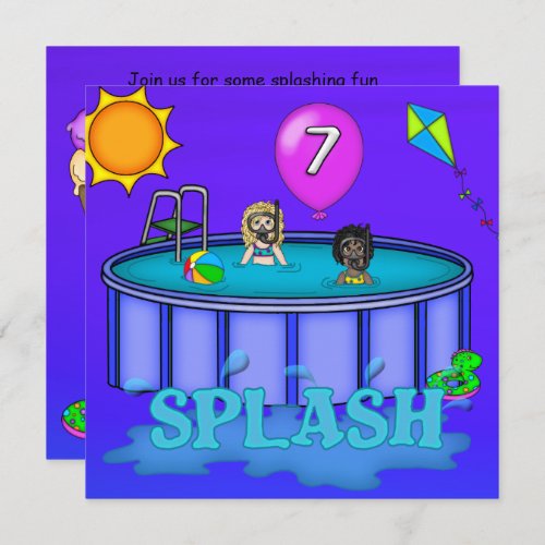 Splash Pool Party 7th Birthday Invitation