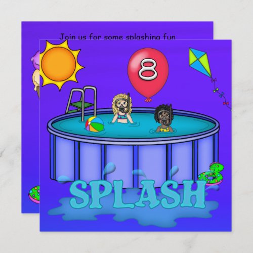Splash Pool Party 8th Birthday Invitation