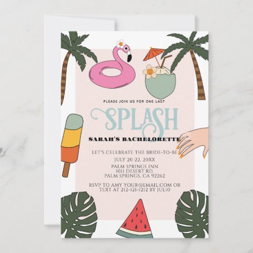 Splash Pool Party Bachelorette Weekend Itinerary Invitation