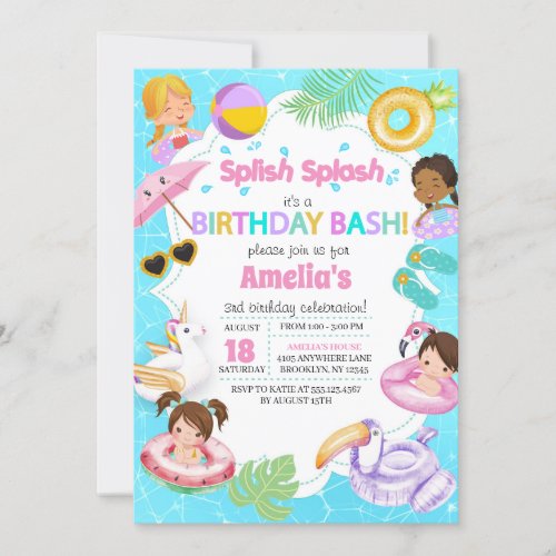 Splash Pool Party Birthday Invitation _ Girl
