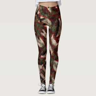 Splash texture in brown to moss green and white    leggings
