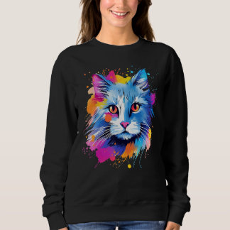 Splash Turkish Angora Cat Face Colorful Sweatshirt