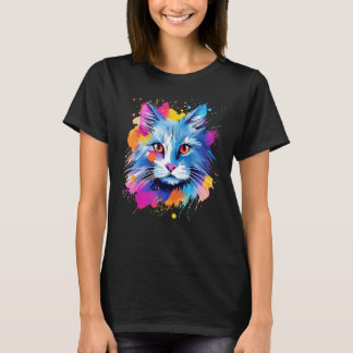 Splash Turkish Angora Cat Face Colorful T-Shirt
