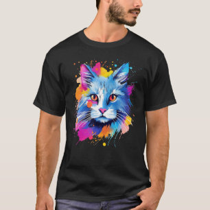 Splash Turkish Angora Cat Face Colorful T-Shirt