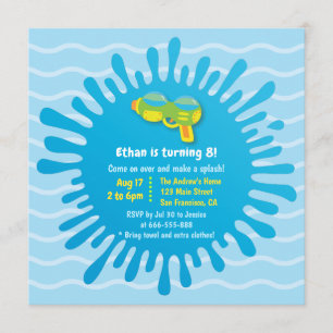 Splash Water Gun Boys Birthday Party Invitations