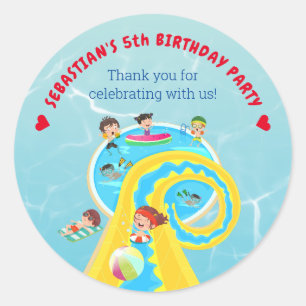Splash Water Park Summer Waterslide Birthday Party Classic Round Sticker