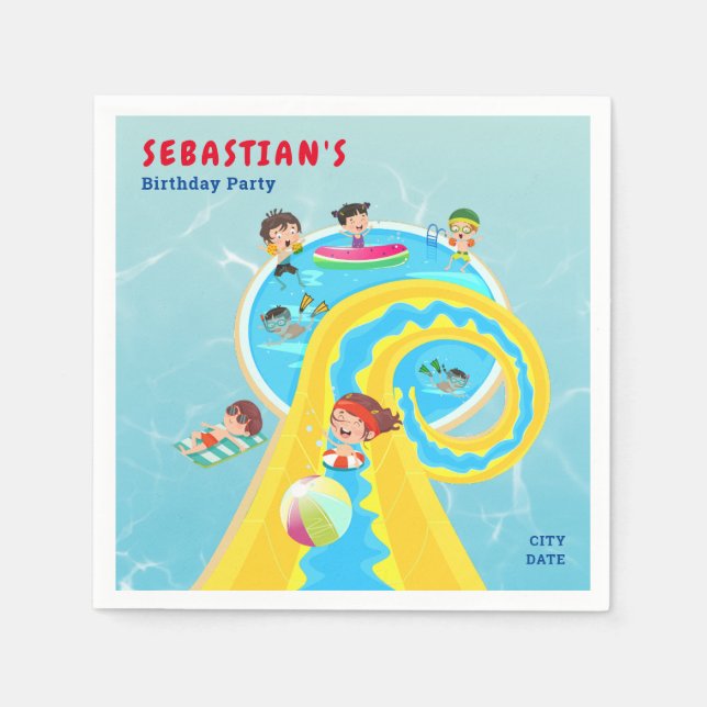 Splash Water Park Summer Waterslide Birthday Party Napkins (Front)
