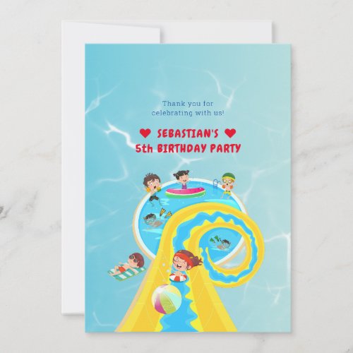 Splash Water Park Summer Waterslide Birthday Party Thank You Card