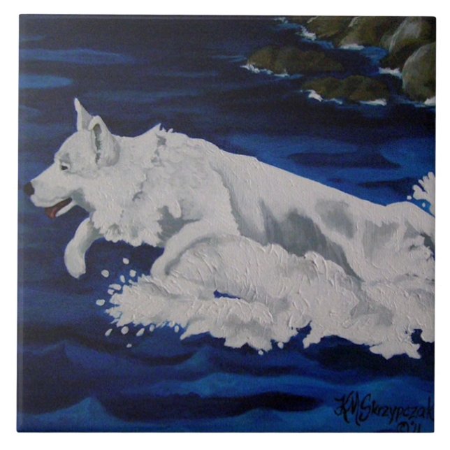 Splash White German Shepherd Tile (Front)
