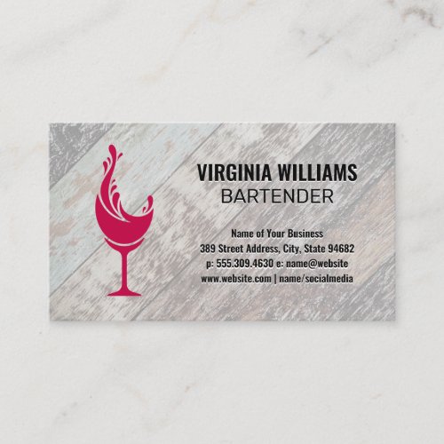 Splash Wine Glass  Wooden Boards Background Business Card