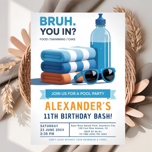 Splash Zone Boy Birthday Pool Party  Invitation