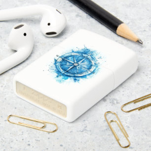 Splashed Compass - blue artistic water color Zippo Lighter