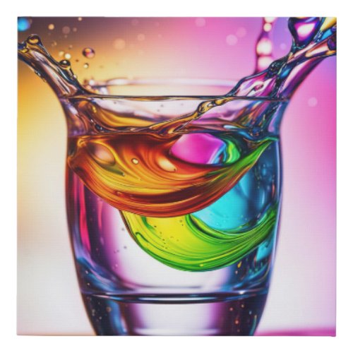 Splashes in a colorful glass faux canvas print