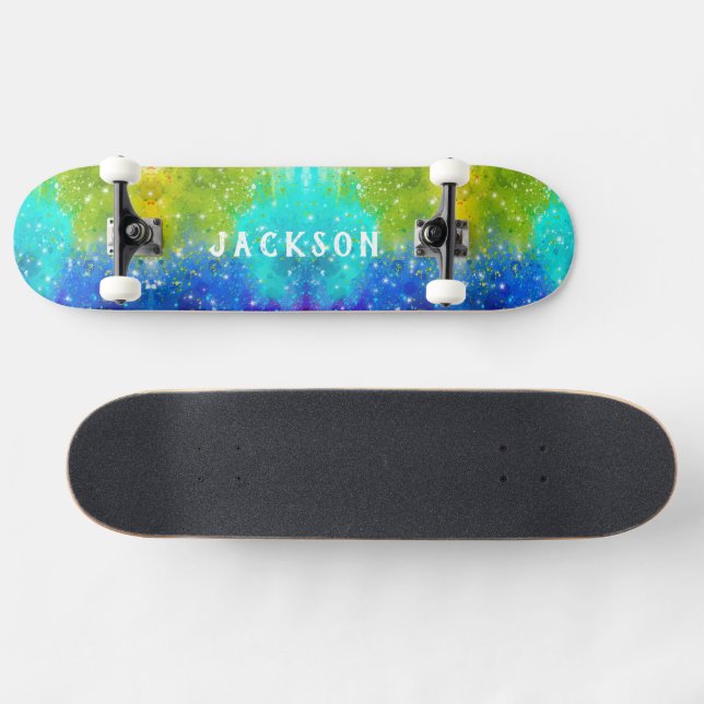 Splashes of Blue Yellow Turquoise Green - Stars Skateboard (Horz)