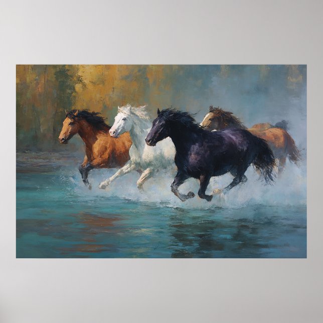 Splashes of Freedom Galloping Horses Art Poster (Front)