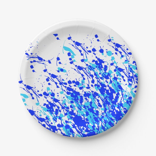 Splashes of Paint Blue Paper Plates (Front)
