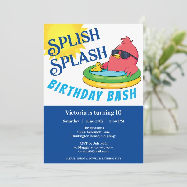 Splashing Birthday Bash Party Invitation (Standing Front)