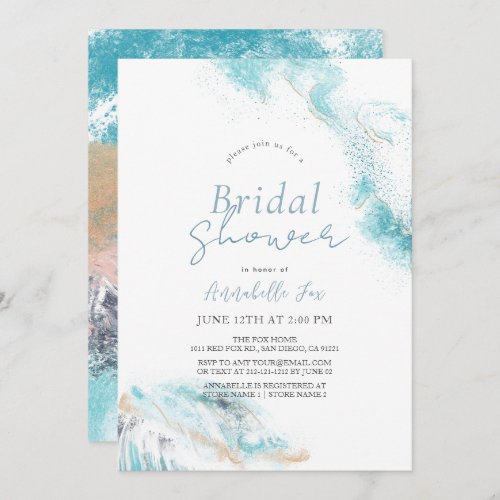 Splashing Blue Waves Coastal Bridal Shower Invitation