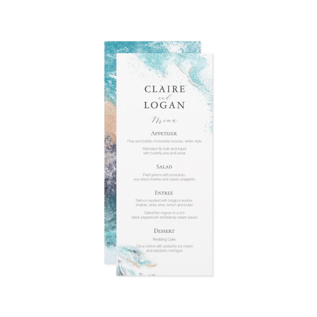 Splashing Blue Waves Coastal Wedding Menu (Front/Back In Situ)