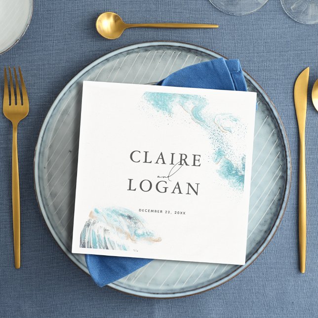 Splashing Blue Waves Coastal Wedding Napkins (Creator Uploaded)