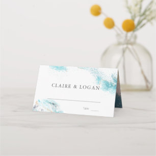 Splashing Blue Waves Coastal Wedding Place Card