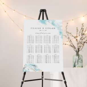 Splashing Blue Waves Coastal Wedding Seating Chart Foam Board