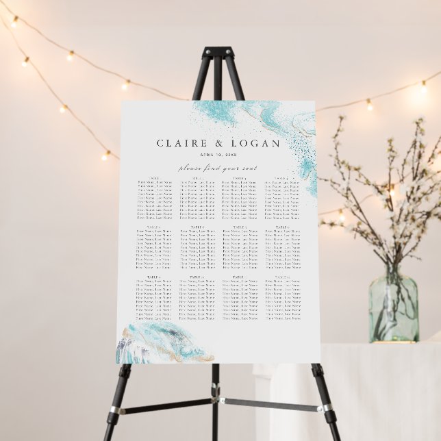 Splashing Blue Waves Coastal Wedding Seating Chart Foam Board (In Situ (Stand))