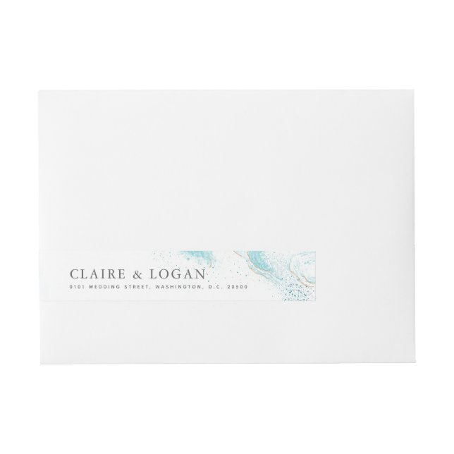 Splashing Blue Waves Coastal Wedding Wrap Around Address Label (Front)